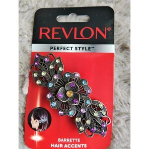 NEW Revlon Perfect Style Metal Flower Colorful Rhinestone Hair Barrette